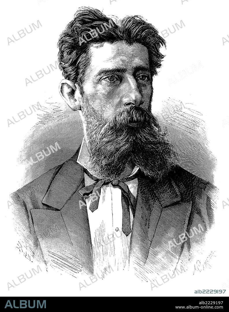Tomás Bretón de los Herreros (1850-1923), compositor español. Grabado de 1879.