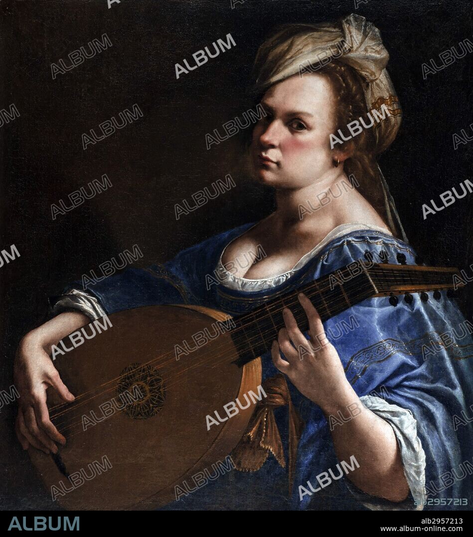 Self portrait by Artemisia Gentileschi as a lute player. An Italian Baroque painter during the 17th Century.