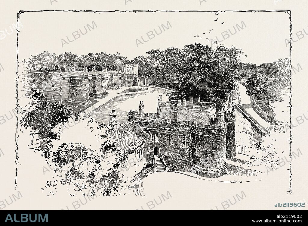 SKIPTON CASTLE, FROM ONE OF THE TOWERS, UK. Skipton Castle is a medieval castle in Skipton, North Yorkshire, England. It was built in 1090 by Robert de Romille, a Norman baron, and has been preserved for over 900 years.