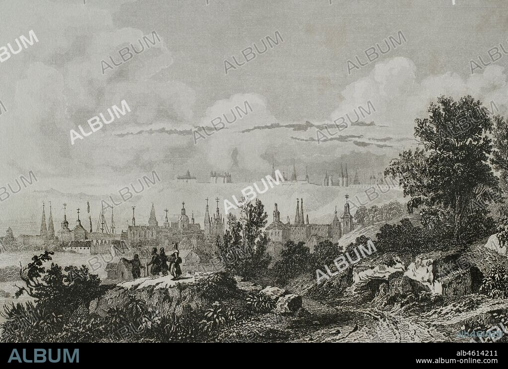 Rusia. Tobolsk. Capital histórica de Siberia. Vista general. Grabado por Lemaitre, Danvin y Lejeune. Historia de Rusia por Chopin. Panorama Universal, edición Española de 1839.