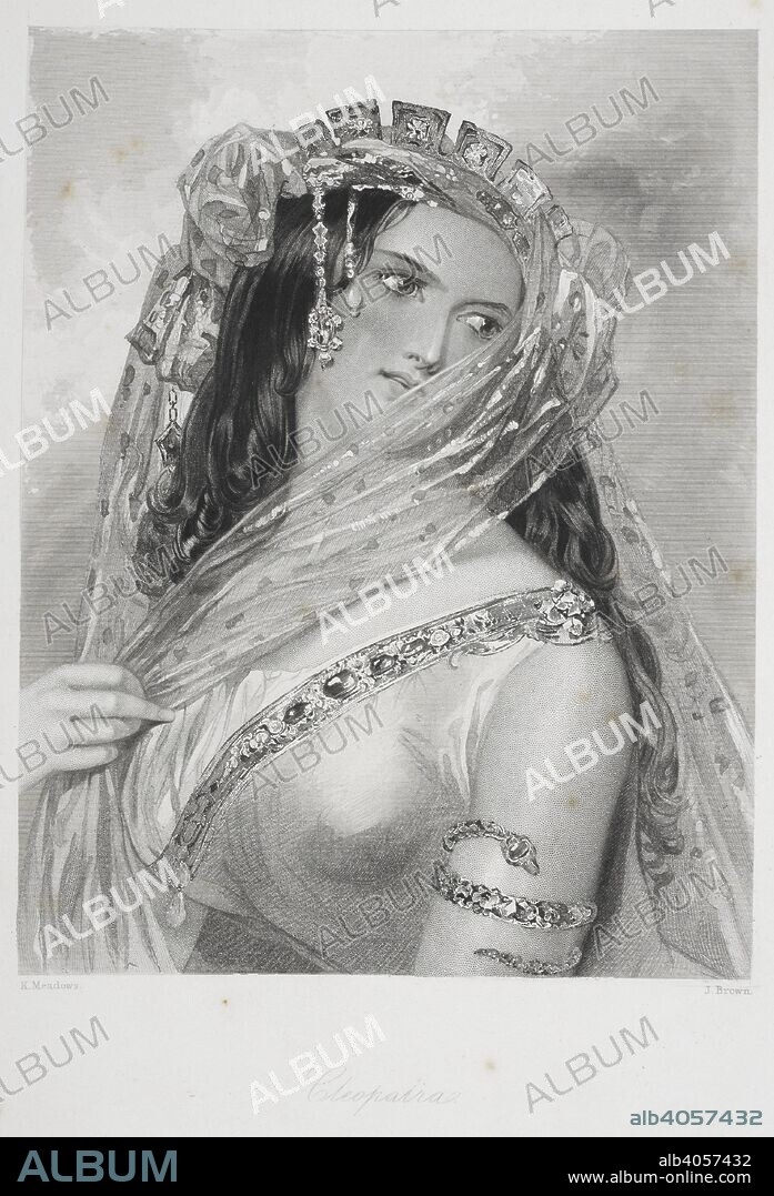 CHARLES HEATH. Portrait of Cleopatra, in the play 'Anthony and Cleopatra'. The Heroines of Shakespeare ... Engraved under the direction of Mr. C. Heath, from drawings by eminent artists. London : David Bogue, 1848. Source: 011768.d.5 page 39.