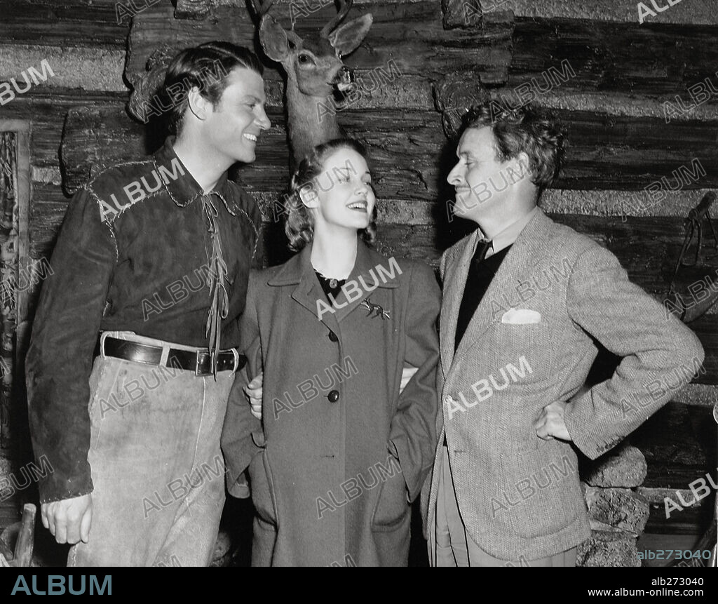 JOEL MCCREA and WILLIAM A. WELLMAN in BUFFALO BILL, 1944, directed by WILLIAM A. WELLMAN. Copyright 20TH CENTURY FOX.