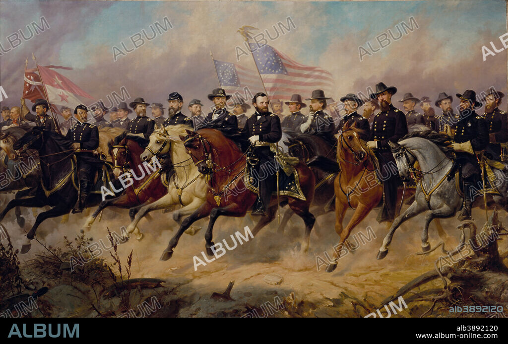 OLE PETER HANSEN BALLING. Grant and His Generals. Date/Period: 1865. Painting. Oil on canvas. Height: 3,048 mm (10 ft); Width: 4,877 mm (16 ft).