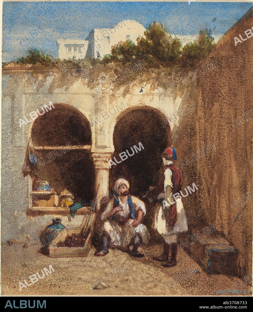 LOUIS TESSON. Arab Market. Dimensions: sheet: 15.2 x 13.1 cm (6 x 5 3/16 in.). Medium: watercolor.