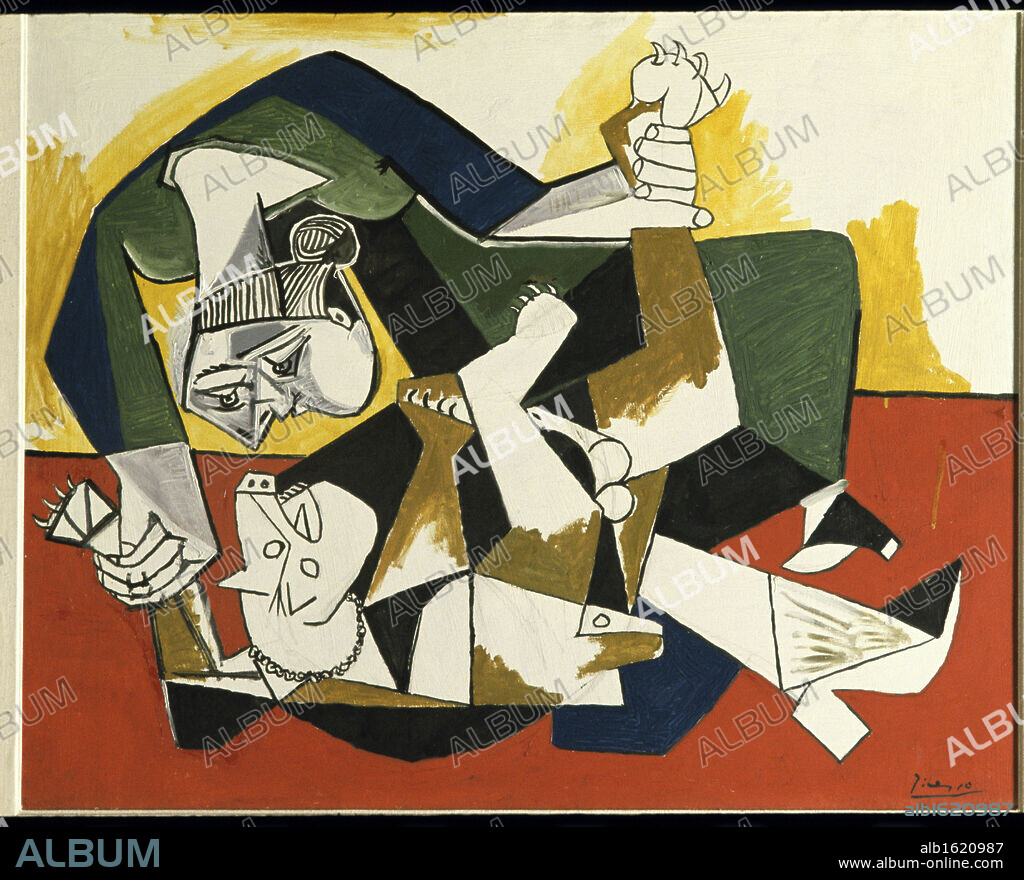Woman With Dog by Pablo Picasso, Oil painting, 8 March 1953, 1881-1973, Switzerland, Lucern Galerie, Rosengart Collection.