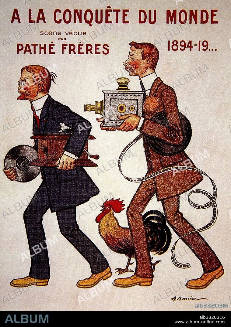 CHARLES PATHE.1863-1957  EMILE PATHE . 1860  PIONEROS DE LA INDUSTRIA CINEMATOGRAFICA  CARTEL DE LOS HERMANOS PATHE OBRA DE ADRIEN BARRERE EN 1970.