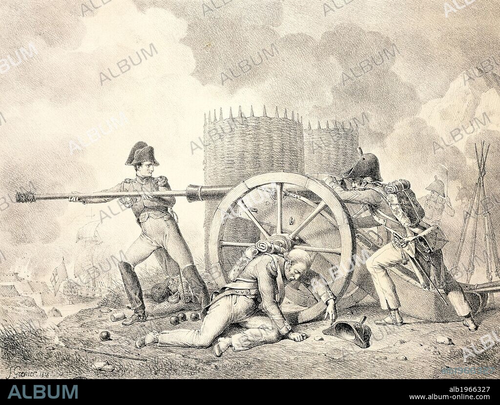Attack on the Fort of Faron, December 18, 1793, during the siege of Toulon, lithograph by Francois Grenier. French Revolution, France, 18th century.
