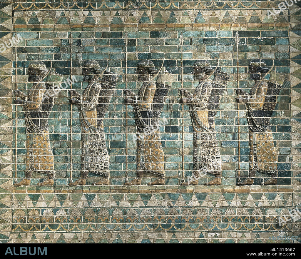 Persian civilization, Achaemenid period, 5th century b.C. Frieze of Archers of polychrome glazed brick. From the Palace of Darius I at Susa, Iran.