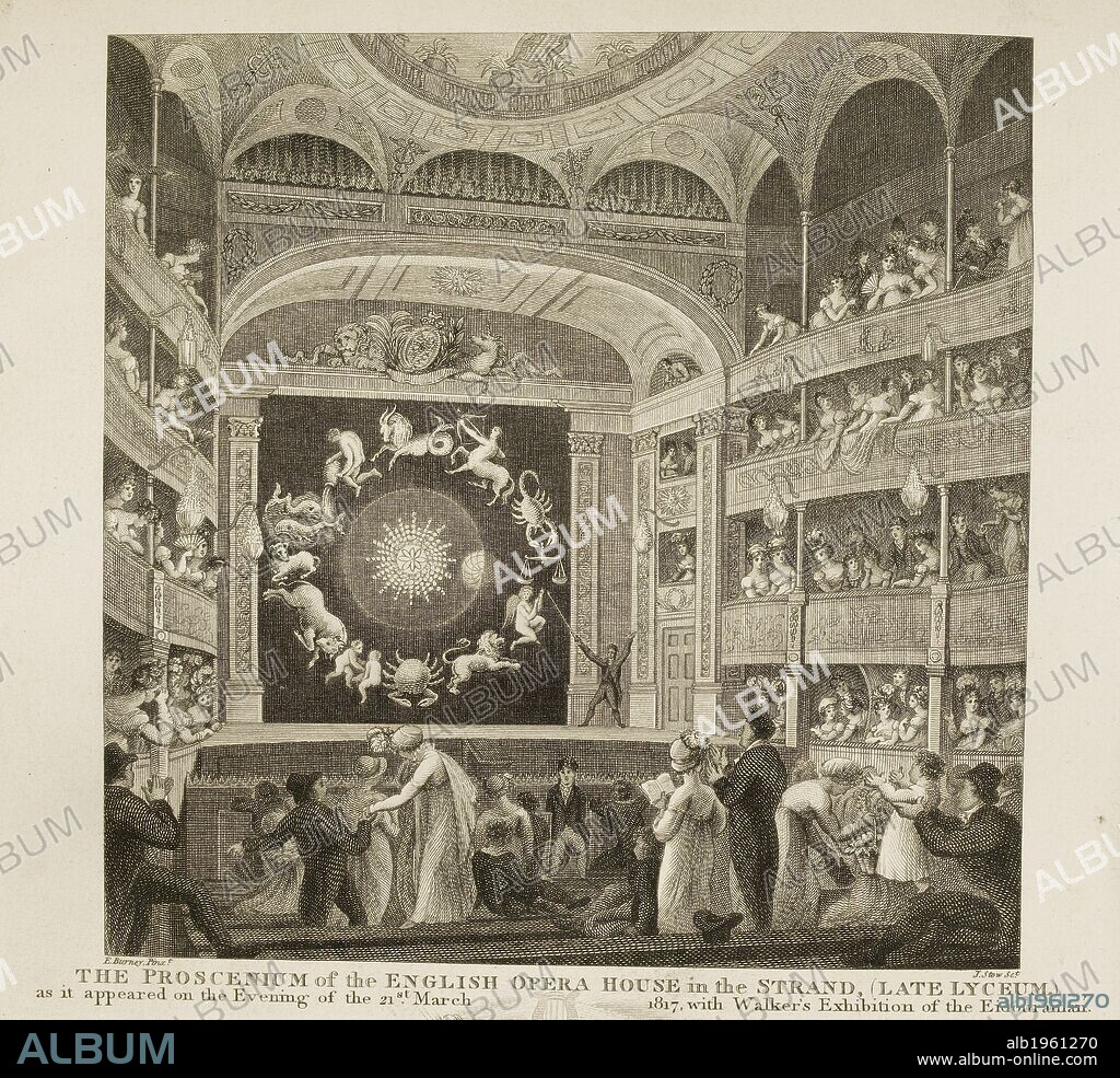 ROBERT WILKINSON. The English Opera House in the Strand. Lyceum theatre. Londina illustrata. London 1819. Londina illustrata. Graphic and historic memorials of monasteries, churches, chapels, schools, charitable foundations, palaces, halls, courts, processions ... in the cities and suburbs of London & Westminster. Robt. Wilkinson: London, 1819. Source: maps 24.b.4 (detail). Language: English.