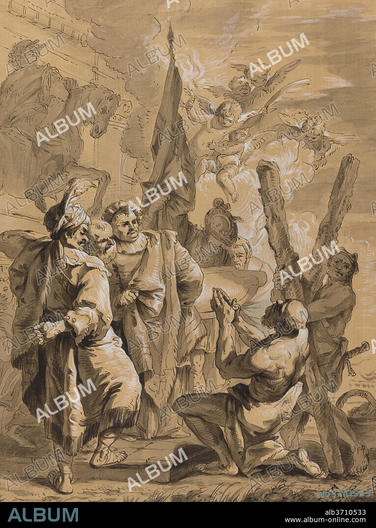 FOLLOWER OF FRANCESCO FONTEBASSO. Martyrdom of Saint Andrew. Dated: 18th century. Dimensions: overall (approximate): 51.9 x 39.1 cm (20 7/16 x 15 3/8 in.). Medium: pen and brown ink, brush and brown ink, and brown wash, heightened with white, on prepared laid paper.