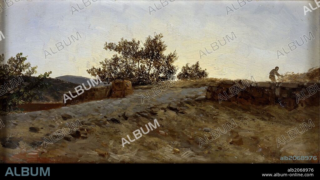 Carlos de Haes / 'Puesta de sol (Aragón)', Hacia 1856, Escuela Española, Óleo sobre papel pegado en cartón, 17 cm x 30,4 cm, P04382.