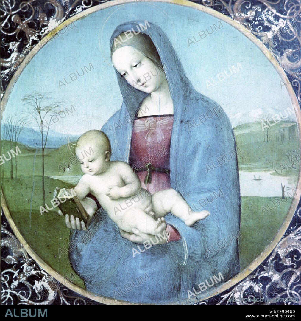 Reproduction of 'Madonna and Child' painting by Raphael Santi.
