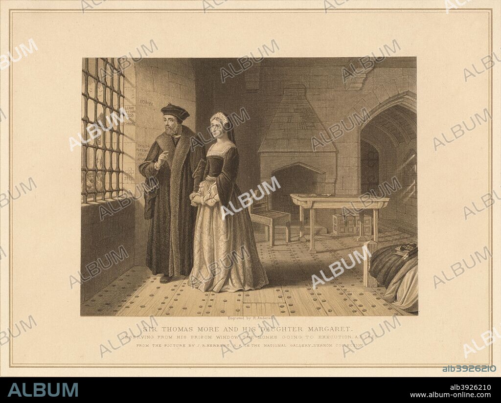 'Sir Thomas More and his Daughter Margaret', (1878). Sir Thomas More (1478?1535) with his daughter Margaret Roper (née More) (1505?1544) the English writer and translator. Roper was one of the most learned women of sixteenth-century England. After John Rogers Herbert (1810?1890). From Pictures and Royal Portraits Illustrative of English and Scottish History, by Thomas Archer. [Blackie & Son, London, Glasgow & Edinburgh, 1878].