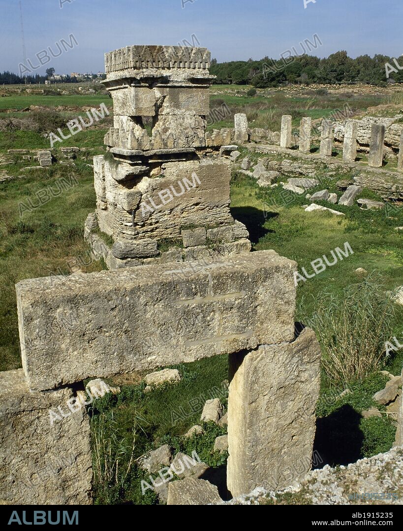 Syria. Amrit or Marathos. Ancient Phoenician city founded in 3rd millennium BC. Temple (Ma'abed), cella at the center of the court. Photo taken before the Syrian Civil War.