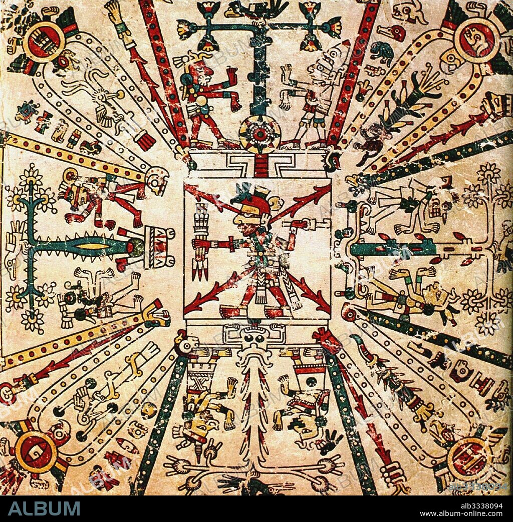 PRE-COLUMBIAN ART. Aztec god Xiuhtecuhtli. The Codex Fejérváry-Mayer.