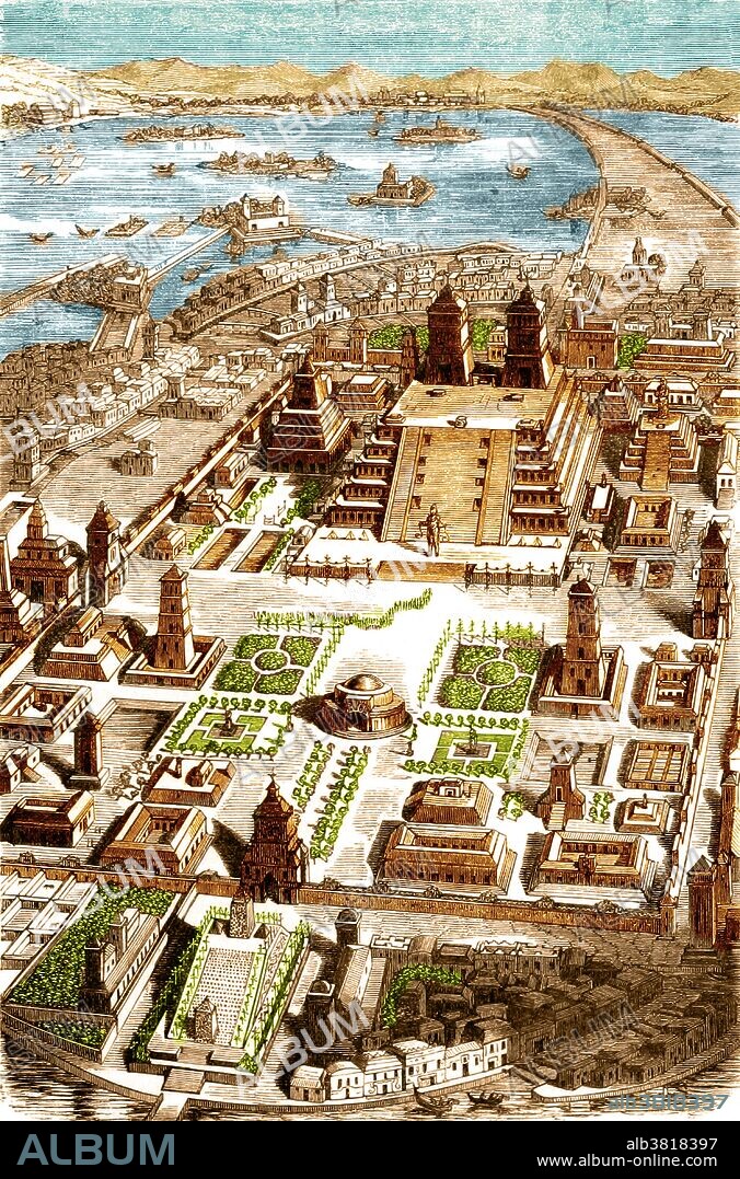 Mexico-Tenochtitlan, commonly known as Tenochtitlan, was an Aztec altepetl (city-state) located on an island in Lake Texcoco, in the Valley of Mexico. Founded in 1325, a thriving culture developed, and the Mexica civilization came to dominate other tribes around Mexico. The small natural island was perpetually enlarged as Tenochtitlan grew to become the largest and most powerful city in Mesoamerica. The city was connected to the mainland by causeways leading to the north, south, and west. The causeways were interrupted by bridges that allowed canoes and other traffic to pass freely. The bridges could be pulled away, if necessary, to defend the city. The city was interlaced with a series of canals, so that all sections of the city could be visited either on foot or via canoe. It was captured by the Spanish in 1521. Today the ruins of Tenochtitlan are located in Mexico City's downtown. Image taken from page 217 of "Das alte Mexiko und die Eroberung Neuspaniens durch Ferdinand Cortez", 1865.