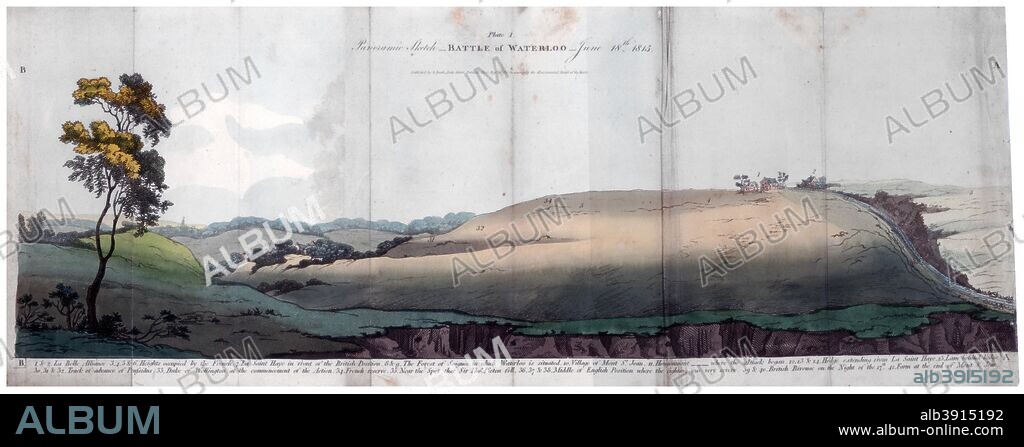 The Battle of Waterloo, 1815 (1816). Panoramic sketch showing the battlefield. The Battle of Waterloo, fought on 18 June 1815, was Napoleon Bonaparte's last battle. His defeat put a final end to his rule as Emperor of France. Waterloo also marked the end of the period known as the Hundred Days, which began in March 1815 after Napoleon's return from Elba, where he had been exiled after his defeats at the Battle of Leipzig in 1813 and the campaigns of 1814 in France. From The Battle of Waterloo (1816).