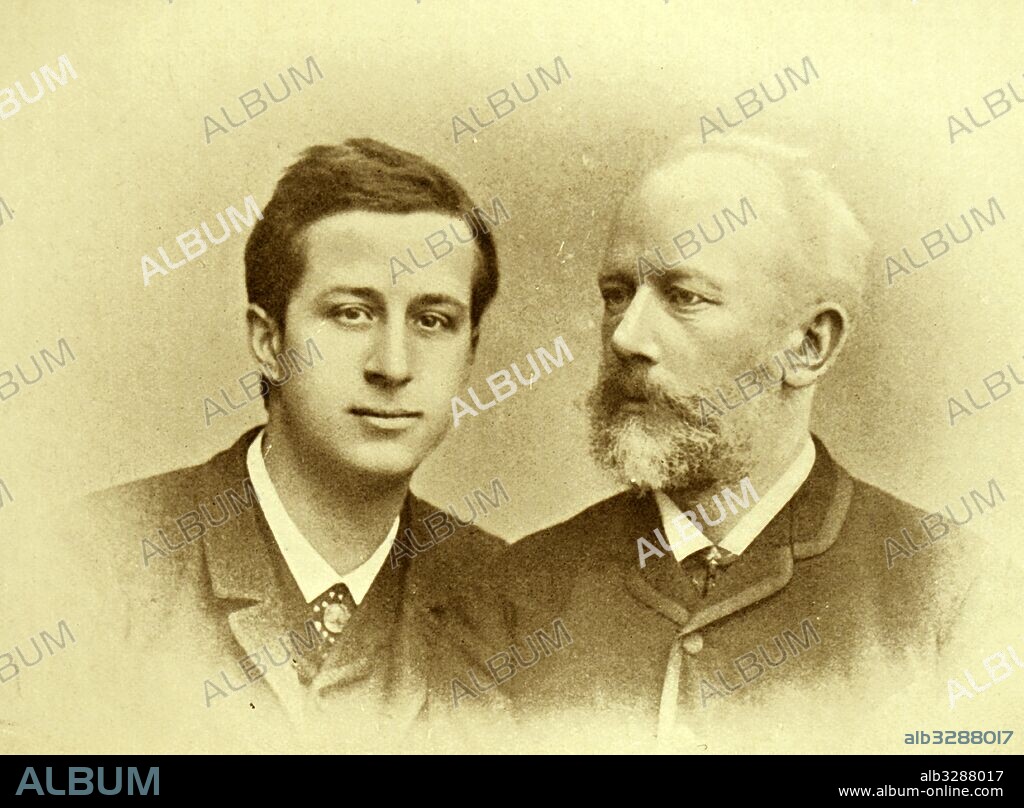 Photograph of Alexander Siloti (1863-1945) a Russian pianist, composer and conductor, and Pyotr Ilyich Tchaikovsky (1840-1893) a Russian composer of the late-Romantic period. Dated 19th Century.
