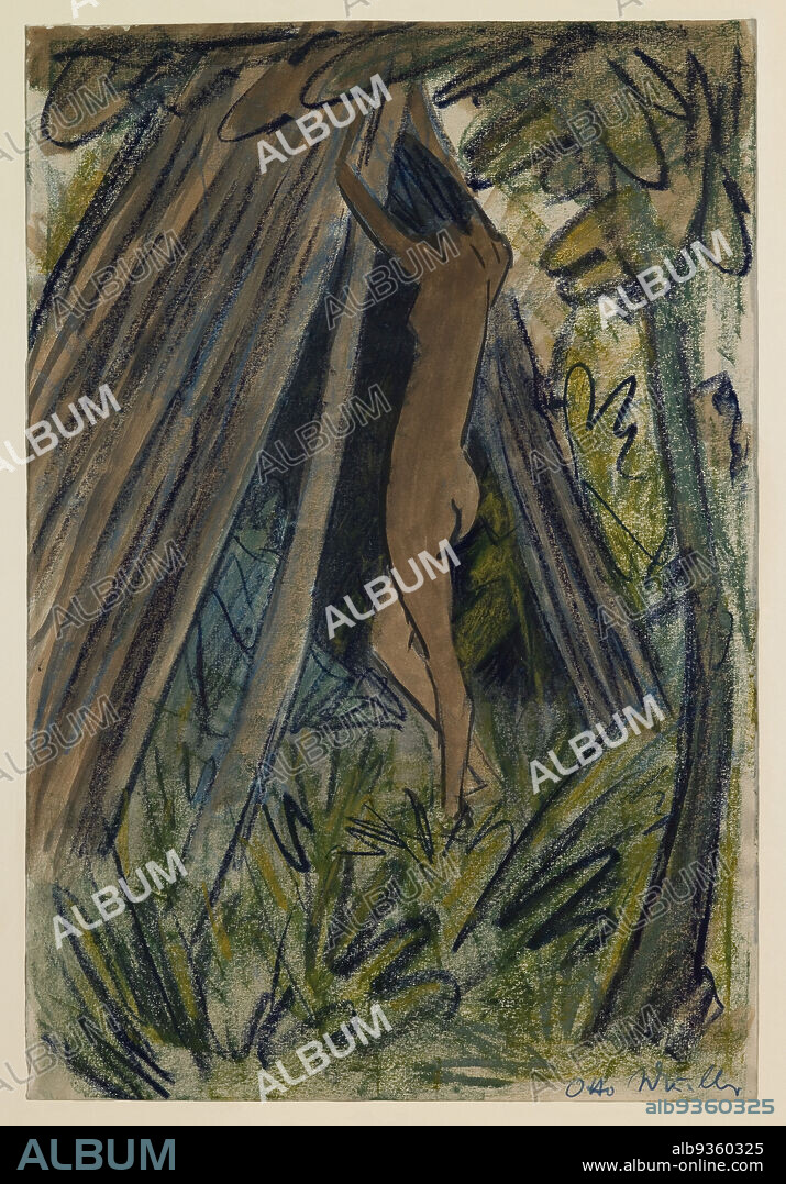 Nude Before a Tent, Otto Mueller, German, 18741930, 18741930, Pastel, watercolor, and crayon on heavy wove paper, Drawings & watercolors, sheet: 19 7/8 x 13 3/4 in. (50.5 x 34.9 cm).