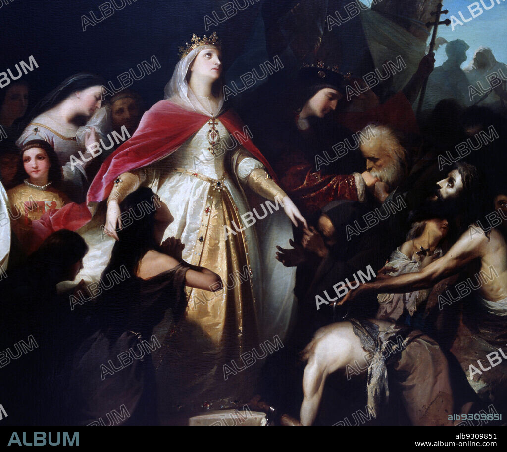 REYES CATOLICOS. FERNANDO II DE ARAGON (1452-1516) E ISABEL I DE CASTILLA (1451-1504). " LOS REYES CATOLICOS RECIBIENDO CAUTIVOS CRISTIANOS EN LA TOMA DE MALAGA " OLEO DE 1867 DETALLE. OLEO DE EDUARDO CANO PEÑA (1823-1897). MUSEO DE BELLAS ARTES DE SEVILLA RECONQUISTA.