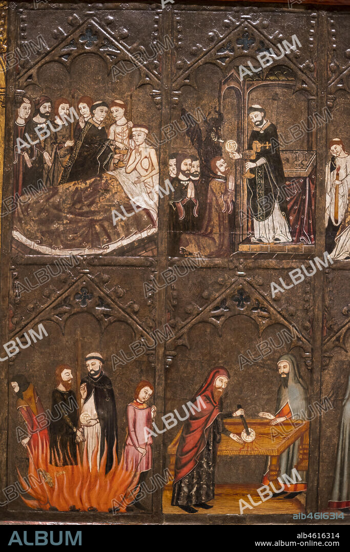 Gothic medieval art in the National Art Museum of Catalonia,Barcelona,Spain.Master of Vallbona de les Monges,altarpiece of Corpus Christi (1335-1345).
