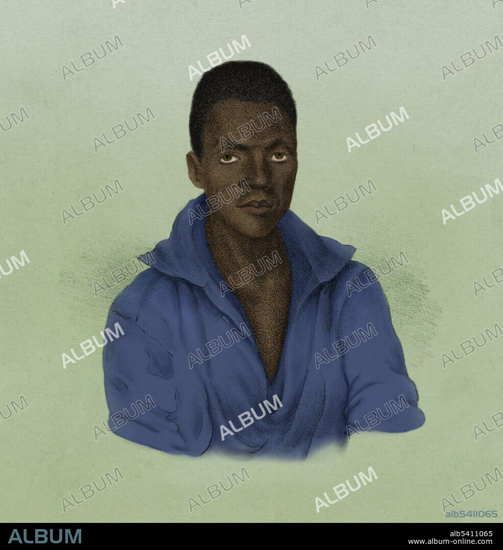 Joseph Cinque (1814 - 1879) was a West African man of the Mende people who led the revolt on the Spanish slave ship, La Amistad.  James Sheffield portrait commissioned by the New York Sun, published August 31, 1839.