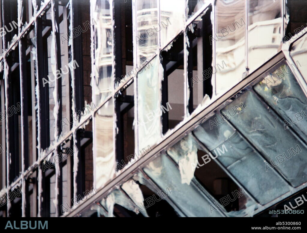 Photograph taken after the 1993 Bishopsgate bombing, when the Provisional Irish Republican Army detonated a powerful truck bomb on Bishopsgate, a major thoroughfare in London's financial district, the City of London.