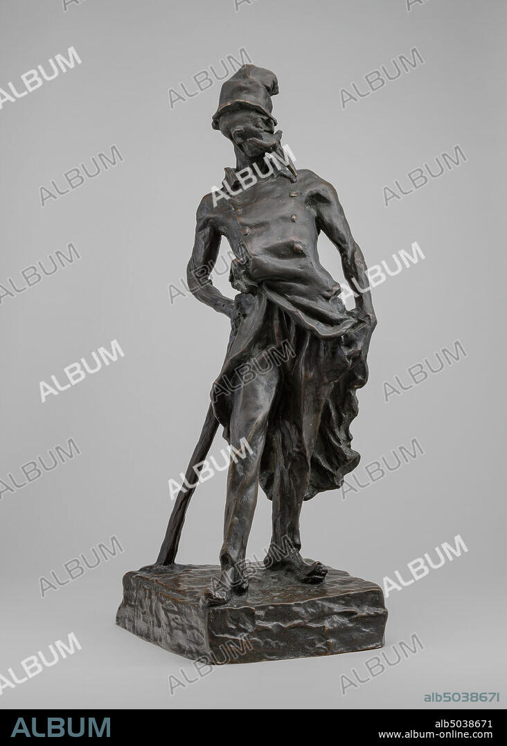 Honoré Daumier, (artist), French, 1808 - 1879, Ratapoil, model 1851, cast c. 1891, bronze, overall: 43.5 x 16.4 x 18.2 cm (17 1/8 x 6 7/16 x 7 3/16 in.), Viewed from any direction, the swaying, strutting Ratapoil is Daumier's brilliant stab at the political ambitions of Louis-Napoleon, who would proclaim himself emperor of France in 1852. Daumier strongly supported the nascent French democracy and used his artboth his drawn caricatures of Ratapoil that appeared in the satiric journal, Charivari, and this vigorous sculptureto oppose the idea of a return to monarchy. He fashioned, Ratapoil, (Ratskin) as one of Louis-Napoleon's, agents-provocateurs, a cudgel-carrying bully whose job was to stir up crowds, using bribes and force when necessary, to convince the people to return Louis-Napoleon to power.