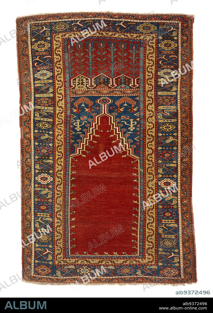 Ladik Prayer Carpet (seccade) on Red Ground, Ottoman period, 12811924, c.1800, Wool, Made in Konya province, Anatolia, Turkey, Asia, Coverings & hangings, textiles, 79 1/2 x 50 1/2 in. (201.9 x 128.3 cm).