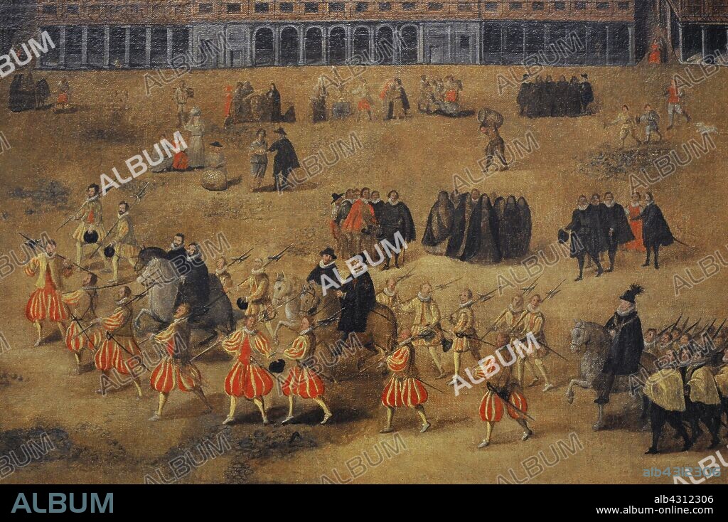 Perspectiva de la Plaza Mayor, hacia 1620. Detalle. Museo de Historia. Madrid. España.