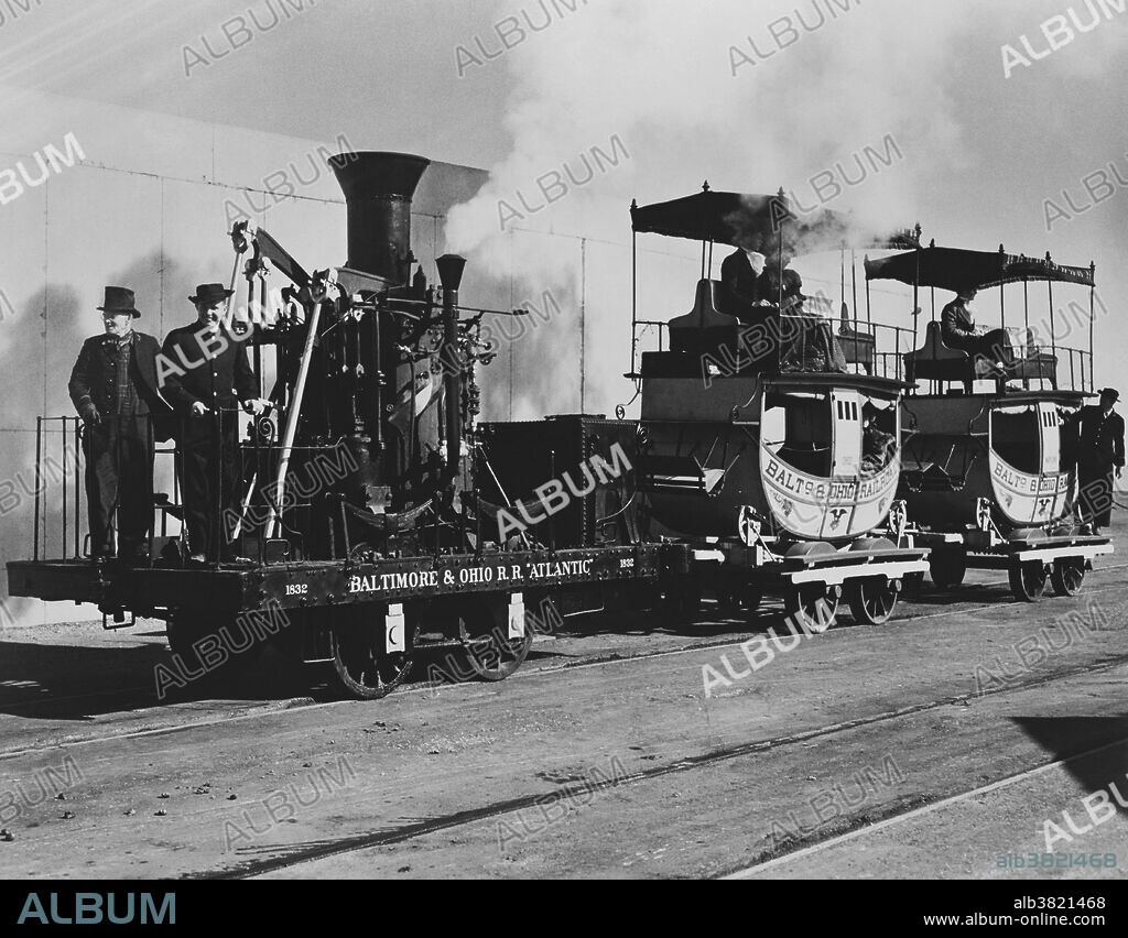 The Atlantic Locomotive, known as the grasshopper type, built in 1832 for the Baltimore and Ohio Railroad by Phineas Davis; photo undated.