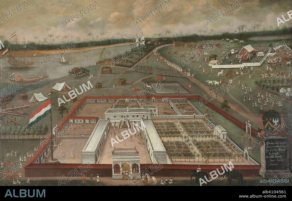 HENDRIK VAN SCHUYLENBURGH (MENTIONED ON OBJECT). The Trading Post of the Dutch East India Company in Hooghly, Bengal. Dating: 1665. Measurements: h 203 cm × w 316 cm.