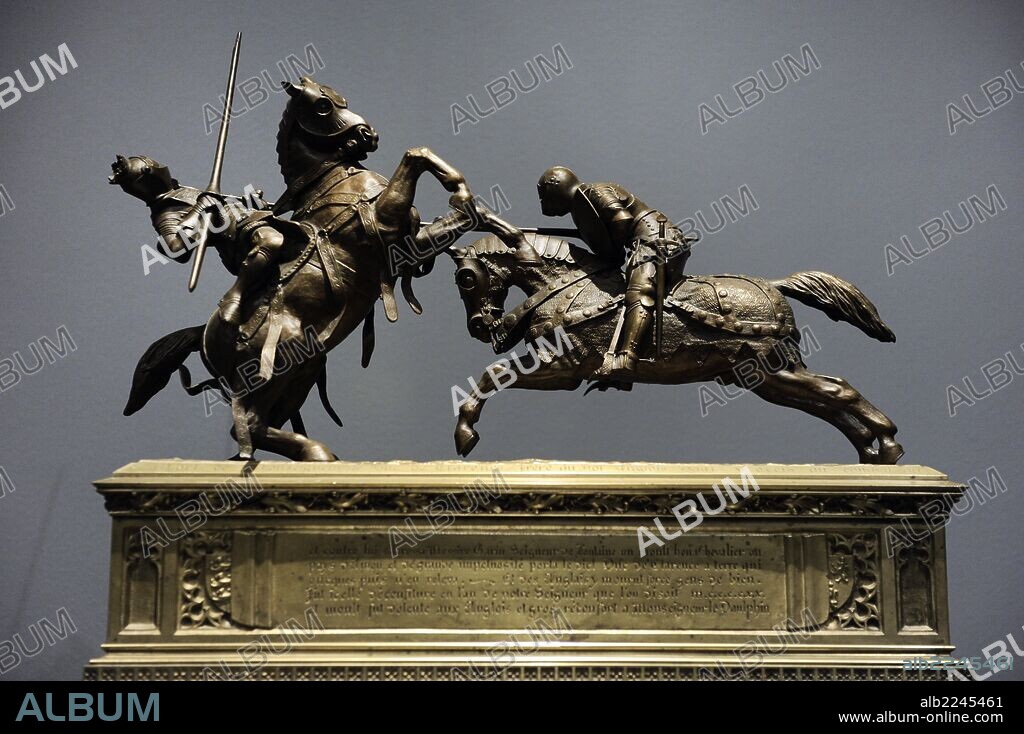 ARTE S. XIX. FRANCIA. Émile de Nieuwerkerke (1811-1892). Escultor francés. Dos caballeros medievales que luchan, conocidos como "La muerte del duque de Clarence", 1838. Bronce. Este grupo representa la Batalla de Baugé (1421), en el contexto de La Guerra de los Cien Años entre Inglaterra y Francia. Rijksmuseum. Amsterdam. Holanda.