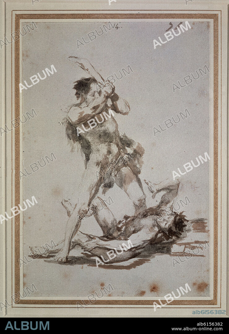 FRANCISCO DE GOYA. CAIN Y ABEL - ALBUM F, 57 - HACIA 1817-20 - PINCEL Y AGUADA SEPIA Y GRIS - 207x142 mm.