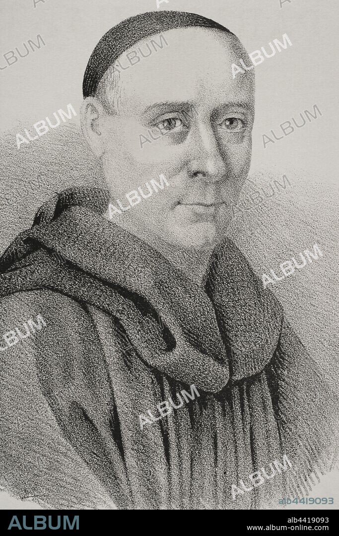 Benito Jerónimo Feijoo y Montenegro (1676-1764). Religioso benedictino, ensayista y polígrafo español. Dibujo por Llanta. Litografía. Detalle. Crónica General de España, Historia Ilustrada y Descriptiva de sus Provincias. Galicia,1866. Biblioteca Histórico Militar de Barcelona, Cataluña, España.