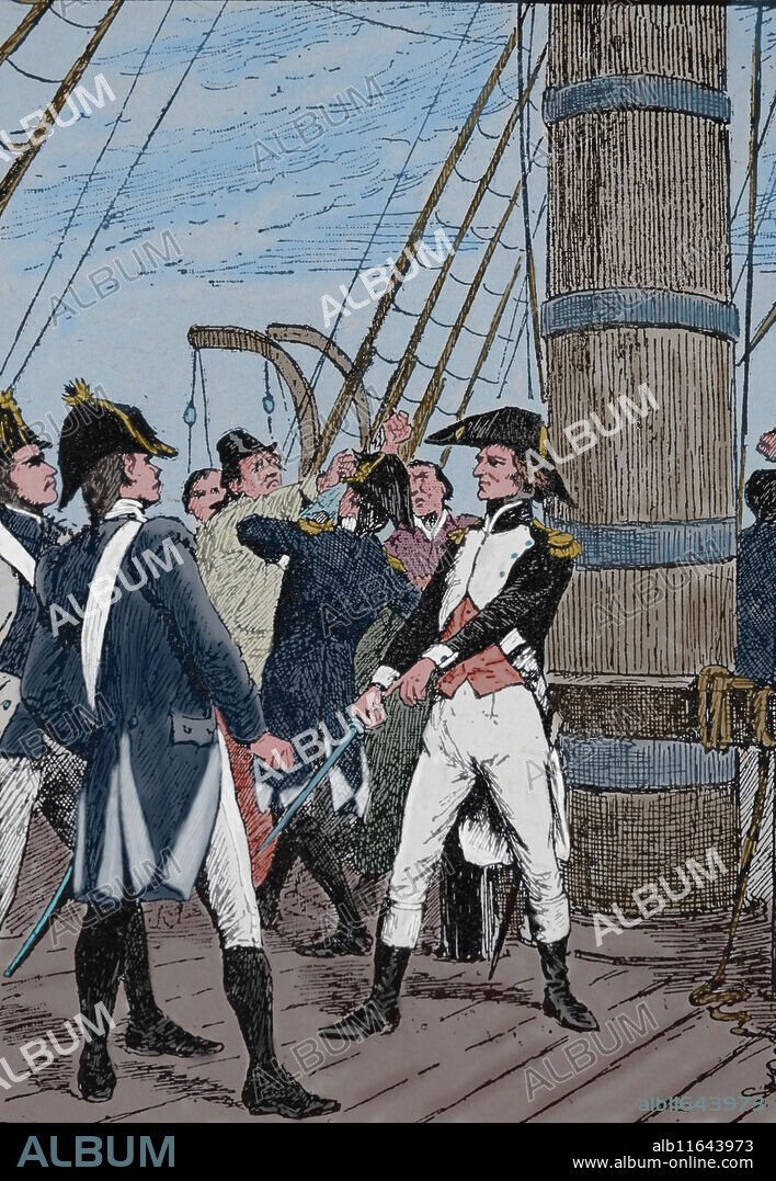Battle of Trafalgar, 1805. Napoleonic Wars. French Pierre-Charles Villeneuve (1763-1806) surrenders prisoner.