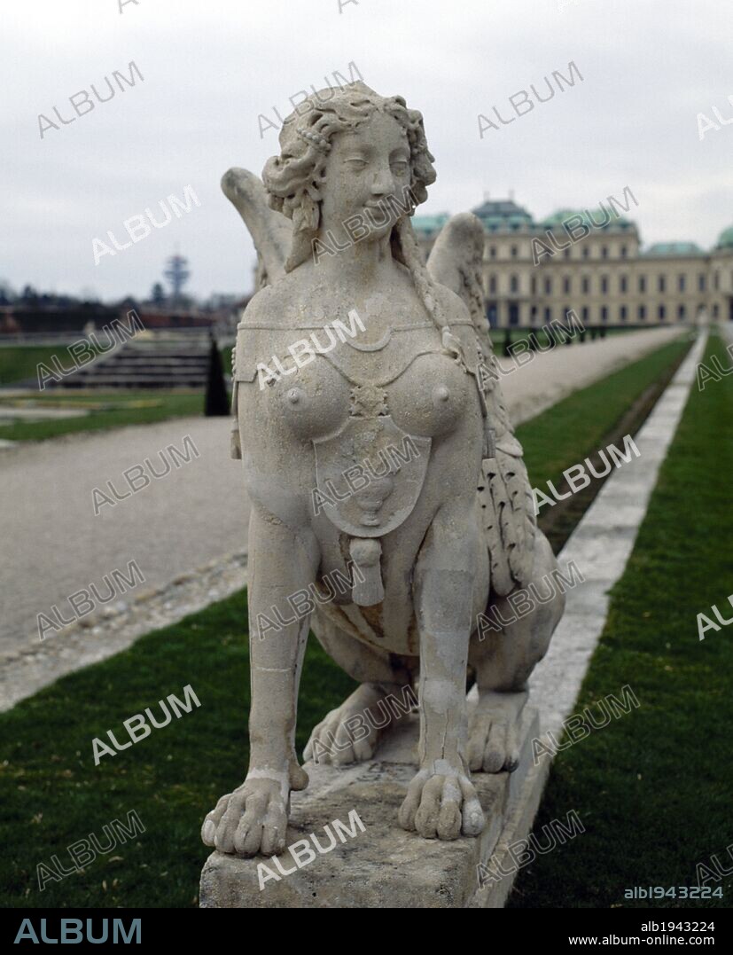 Belvedere Palace. Gardens designed by Dominique Girard. Sphinx. Statue. Vienna. Austria.
