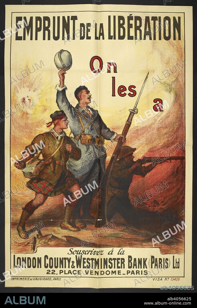 A propaganda poster depicting three Allied soldiers, A Scottish, French and English soldier'. [A collection of English and French War (World War I) Posters.]. 1914-1919. Source: Tab.11748.a. poster 233.