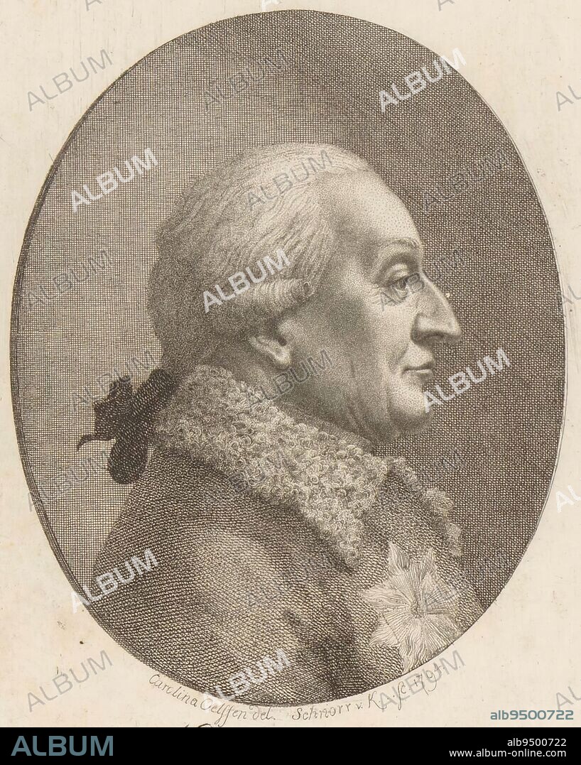 Portrait of Dietrich von Keyserling, Hans Veit Friedrich Schnorr von Carolsfeld, Ludwig Ferdinand Schnorr von Carolsfeld, after Carolina Oelssen, 1794, print maker: Hans Veit Friedrich Schnorr von Carolsfeld, (mentioned on object), print maker: Ludwig Ferdinand Schnorr von Carolsfeld, (mentioned on object), intermediary draughtsman: Carolina Oelssen, (mentioned on object), 1794, paper, etching, h 131 mm - w 105 mm.
