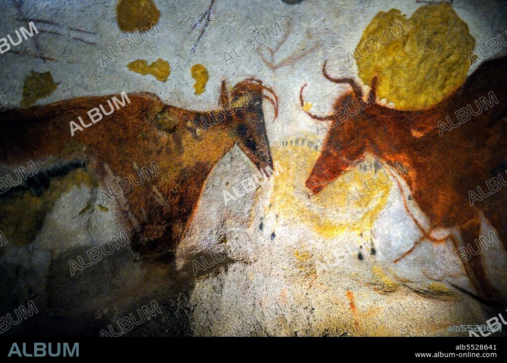 Lascaux is the setting of a complex of caves in southwestern France famous for its Paleolithic cave paintings. The original caves are located near the village of Montignac, in the department of Dordogne. They contain some of the best-known Upper Paleolithic art. These paintings are estimated to be 17,300 years old. They primarily consist of images of large animals, most of which are known from fossil evidence to have lived in the area at the time. In 1979, Lascaux was added to the UNESCO World Heritage Sites list along with other prehistoric sites in the Vézère valley.