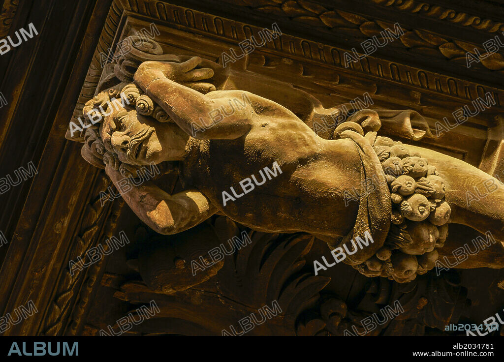 Cort Eaves (Palma City Hall), carving. Palma, Mallorca, Balearic Islands, Spain.