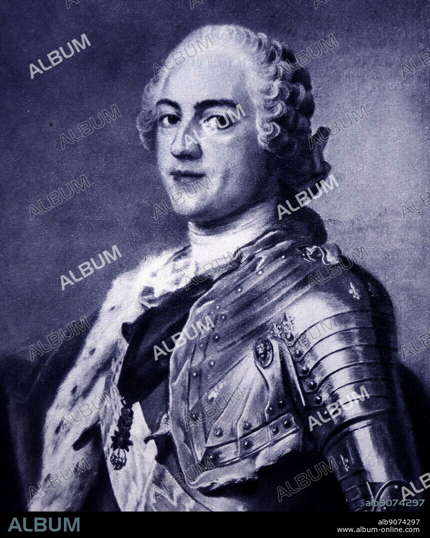 Louis XV (1710 - 1774), known as Louis the Beloved, (Louis le bien Aimé), was a monarch of the House of Bourbon who ruled as King of France from 1715 until his death in 1774. Portrait by Maurice-Quentin de La Tour, 1748.