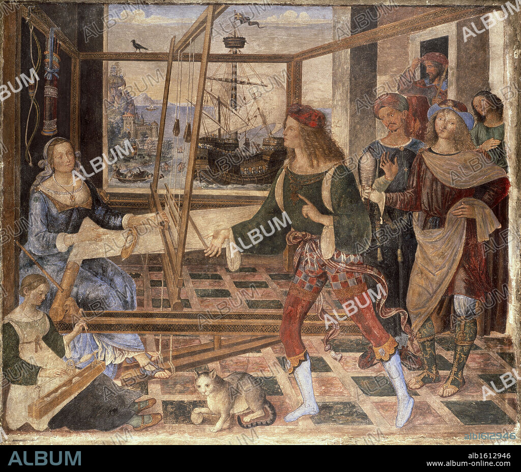 PINTURICCHIO. Return of Ulysses to Penelope: From "The Odyssey"  C.1509  Pintoricchio (c.1454-1513 Italian)  Fresco  National Gallery, London, England.