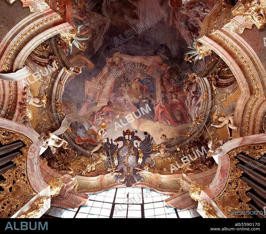 München (Bayern), Johann-Nepomuk-Kirche, Sendlinger Str., sog. "Asamkirche". (erb. 1733-46 von den Brüdern Cosmas Damian und Egid Quirin Asam). Innenansicht: Gewölbe über der Orgelempore. foto (Roman von Götz).