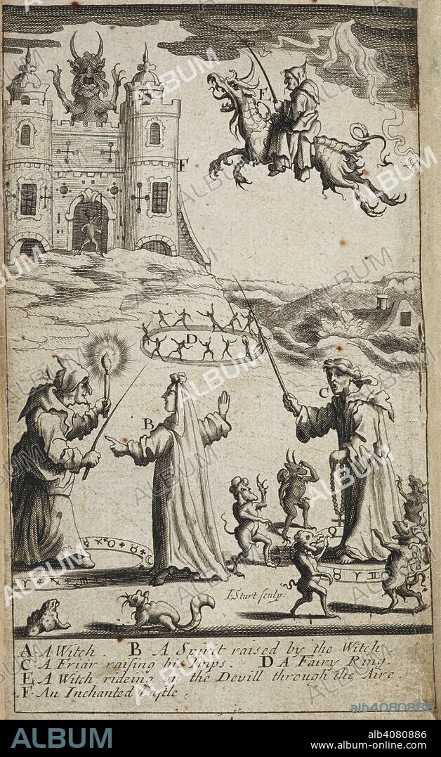 RICHARD BOVET. Images of witchcraft and demonology. PandÃ¦monium, or the Devil's Cloyster. Being a further blow to modern Sadduceism, proving the existence of witches and spirits, etc. London : For J. Walthoe, 1684. Source: 719.d.24, frontispiece. Language: English.