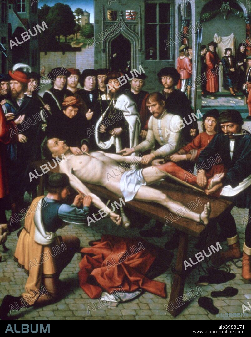 'The Flaying of Sisamnes', (detail), 1498. Found in the collection of the Groeningemuseum, Bruges, Belgium.