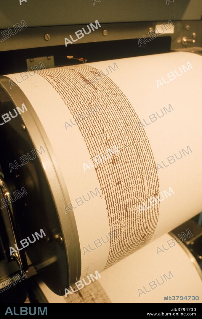 Teledyne Geotech RV-301B helicorder, the display part of a seismograph, at the University of Nevada Seismological Lab in Reno, NV. A seismograph is an instrument for detecting and recording particular characteristics of a movement of the ground, such as an earthquake.