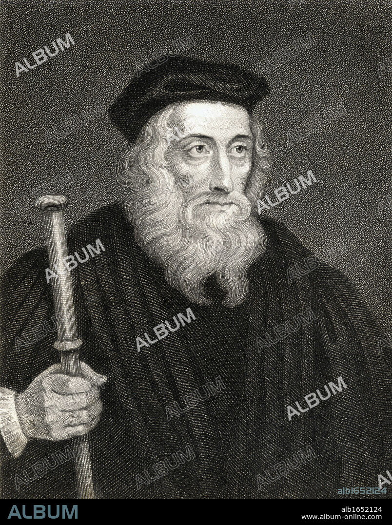 John Wycliffe also spelled Wycliff, Wyclif,Wicliffe, Wiclif, c.1330-1384. English theologian, philosopher and church reformer. From the book 'Gallery of Portraits' published London 1833.