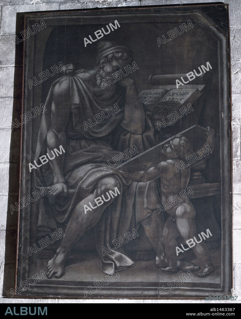 PERE SERAFÍ. ARTE RENACIMIENTO. ESPAÑA. PERE SERAFI (1505/10-1567). Pintor y poeta, llamado "LO GREC". Sarga pintada al óleo en grisalla (1563). PUERTAS del ORGANO de la Catedral de Santa Eulalia. Museo de la Catedral. Barcelona. Cataluña.