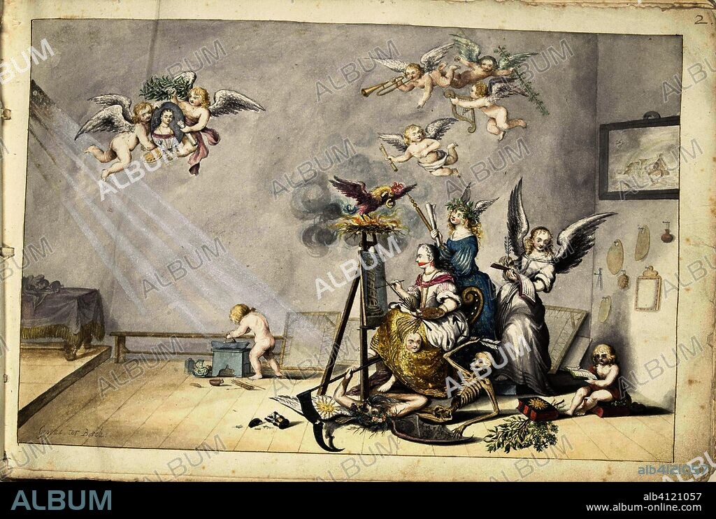 The victory of Painting on Death. Draughtsman: Gesina ter Borch (signed by artist). Dating: 1660. Place: Zwolle. Measurements: h 243 mm × w 360 mm.